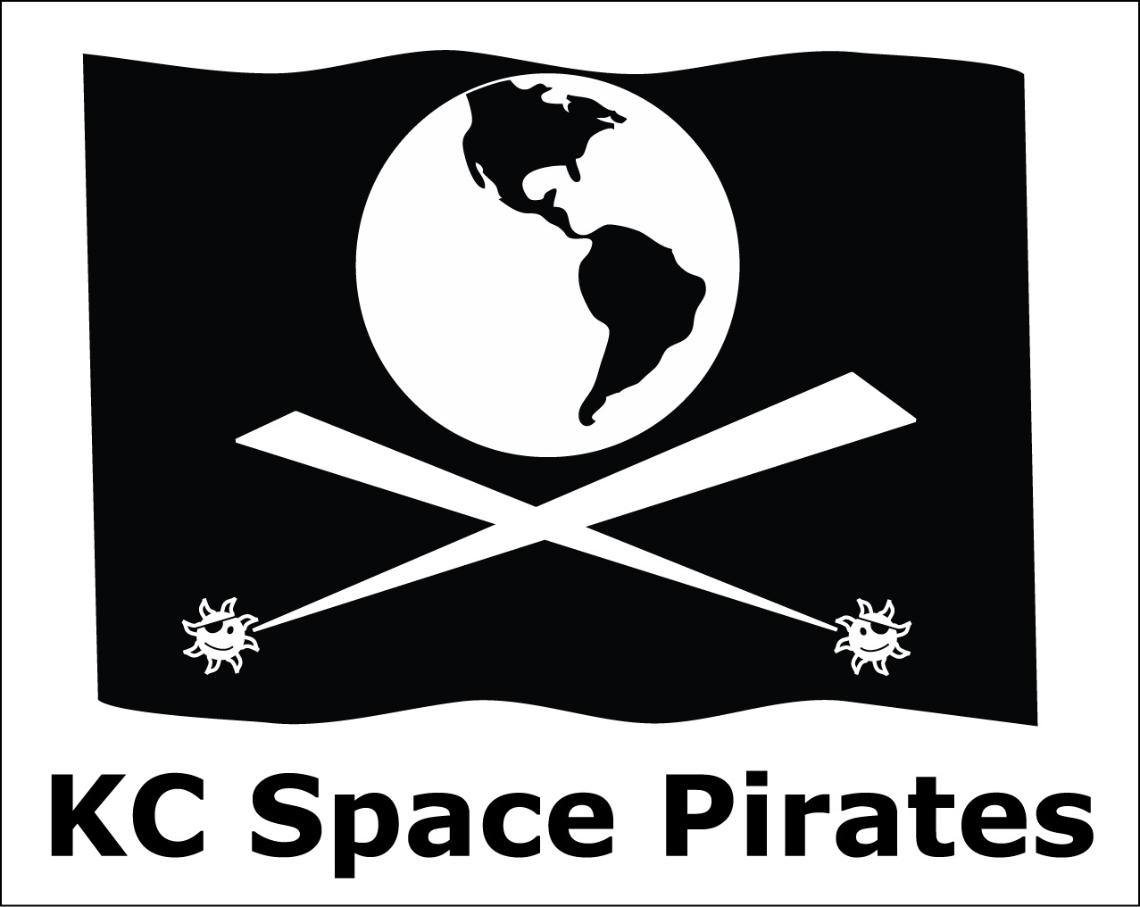 the team logo is a classic black pirate flag with solar beams crossing over under planet earth instead of swords crossing under a skull